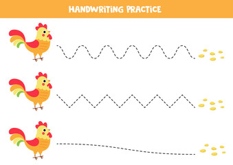 Trace the lines between rooster and seeds. Learning to write.