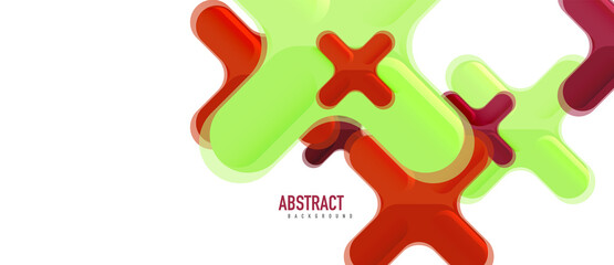 Glossy multicolored plastic style cross composition, x shape design, techno geometric modern abstract background. Trendy abstract layout template