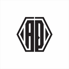 AQ Logo monogram with hexagon line rounded design template on white background
