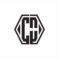 CO Logo monogram with hexagon line rounded design template on white background