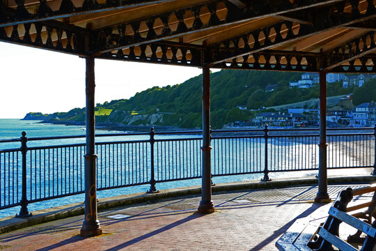 Looking out from the structure of an observation shelter at Ventnor Beach, Isle of Wight, UK. 
