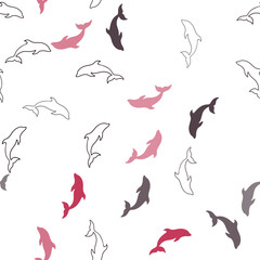Dark Red vector seamless template with dolphins.