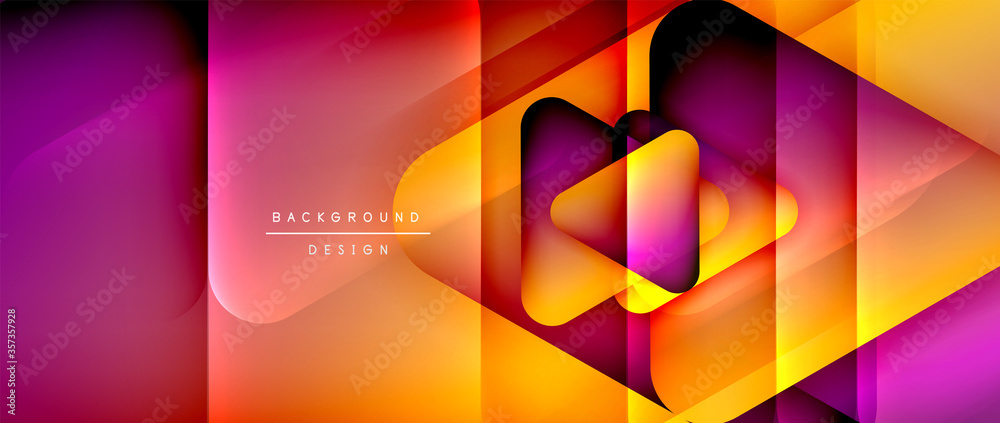 Wall mural triangle shapes geometric abstract background. 3d shadow effects and fluid gradients. modern overlap