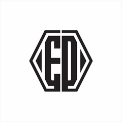 ED Logo monogram with hexagon line rounded design template on white background