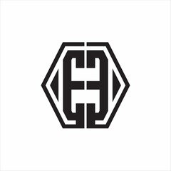 EE Logo monogram with hexagon line rounded design template on white background