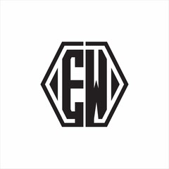 EW Logo monogram with hexagon line rounded design template on white background