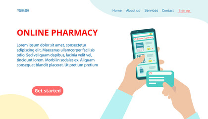 Online pharmacy concept for a website and mobile site. Landing page template. Vector illustration isolated on a white background.