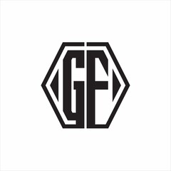 GF Logo monogram with hexagon line rounded design template on white background