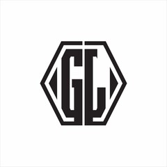GL Logo monogram with hexagon line rounded design template on white background