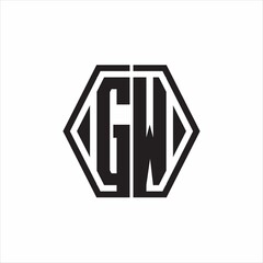 GW Logo monogram with hexagon line rounded design template on white background