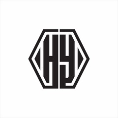 HY Logo monogram with hexagon line rounded design template on white background