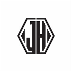 JH Logo monogram with hexagon line rounded design template on white background