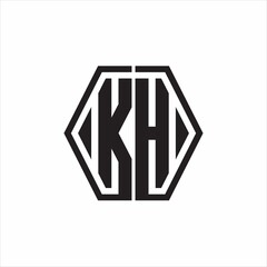 KH Logo monogram with hexagon line rounded design template on white background