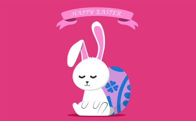 Happy easter day, white bunny are sleeping on eggs