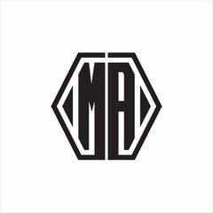 MA Logo monogram with hexagon line rounded design template on white background