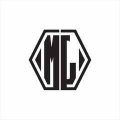 ML Logo monogram with hexagon line rounded design template on white background