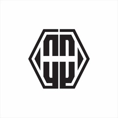 OO Logo monogram with hexagon line rounded design template on white background