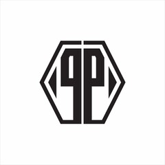 PP Logo monogram with hexagon line rounded design template on white background