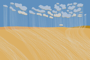 Rain, clouds and sand. Digital drawing.
