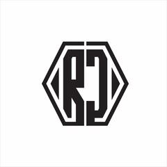 RC Logo monogram with hexagon line rounded design template on white background