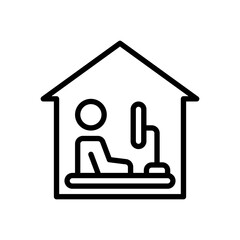 Fototapeta premium Work at home during an outbreak of the COVID-19 virus. person working on laptop in line style icon isolated on white background. vector illustration for graphic design, website, UI. EPS 10