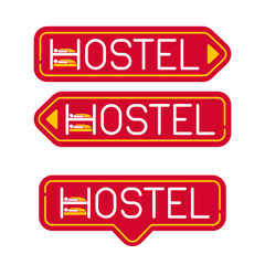 Hostel pointer signboard with H letter in form of double sleeping bed in centered, right and left direction