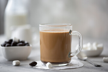 hot coffee with milk marshmallows and chocolate