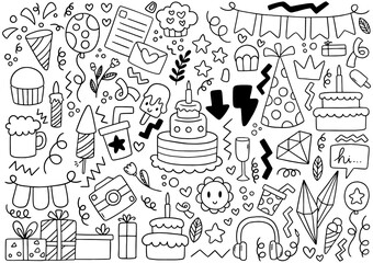 0075 hand drawn party doodle happy birthday