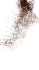 Deep brown powder dust explosion and falling down against white background.