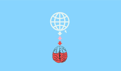 Vector Illustration - Creative representation of getting knowledge from internet and saving in the mind. 