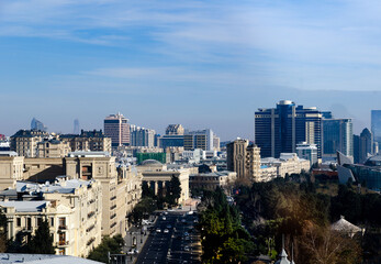 Baku old city buildings and streets view of the amazing city from the tower