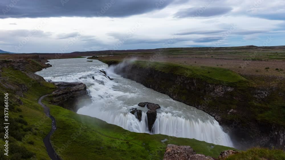 Wall mural Waterfall in Iceland. Waterfall Gullfoss travel tourist attraction destination. Icelandic waterfalls, famous attraction on the Golden circle. AKA Golden Falls. Nature lansdcape in 4K UHD, 8K available