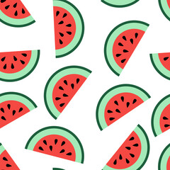 Seamless pattern with watermelons. Vector illustration on a white background. 