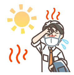 熱中症になりそうな男性　サラリーマン　マスク