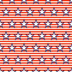 White star with blue outline on the background of red horizontal stripes, USA Flag seamless texture