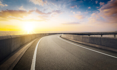 Highway overpass with nature seascape background.