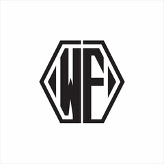 WF Logo monogram with hexagon line rounded design template on white background