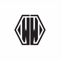 WW Logo monogram with hexagon line rounded design template on white background