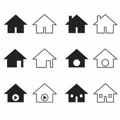 Set of thin and black outline house icons. Stroke that can be edited. Vector illustration.