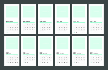2021 Calendar Planner Design.Week Starts on Sunday.