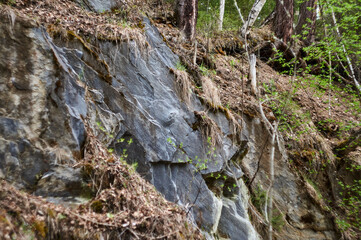 rock formation close-up. An old abandoned quarry