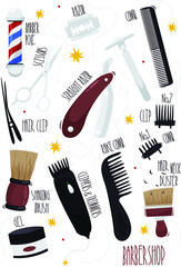Barber shop set. Illustrations set of different barber shop tools. Vector illustration