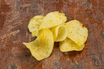 Natural potato salted chips heap