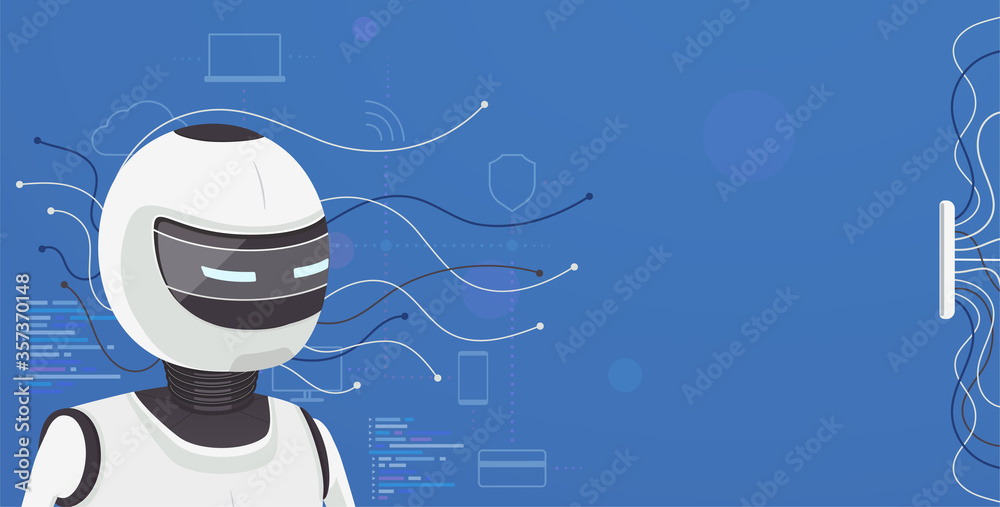 Poster artificial intelligence robot with neural network. digital brain, cyber mind. concept processing and