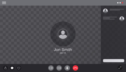 User web video call window chat interface. Concept of social remote media, remote communication, video content.