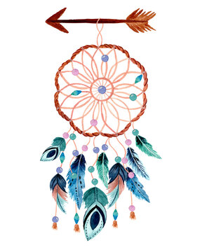 watercolor dream catcher with arrow and feather