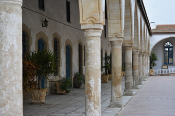 ancient white columns of the Church of Saint Lazarus in Larnaka, Cyprus