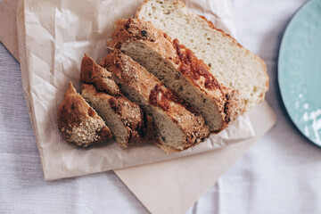 fresh sliced corn bread on a cutting Board