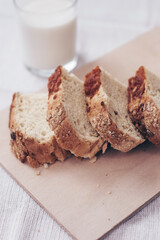 fresh sliced corn bread on a cutting Board