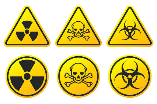 Radioactive, toxic, biohazard icon sign. Warning danger poison logo symbol. Vector illustration image. Isolated on white background.